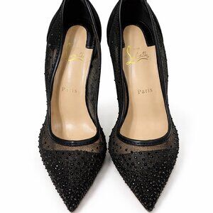 Christian Louboutin Follies Strass Mesh Crystal Pumps Red Sole Heels Size 39